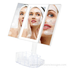 Tri-Fold Lighted Makeup Mirror with Storage